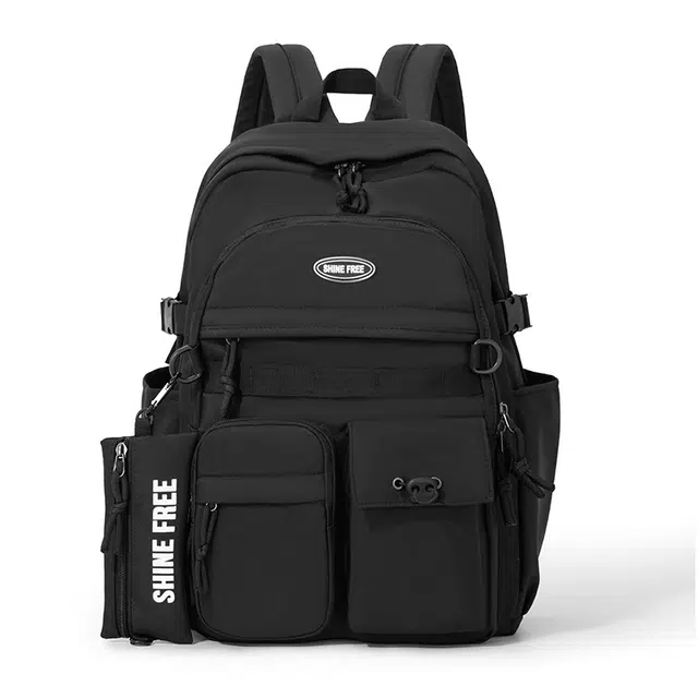 森马 初中高中大学背包高颜值简约百搭校园旅行 尼龙 双肩包 男女同款情侣款 黑色/蓝色/灰色/米色