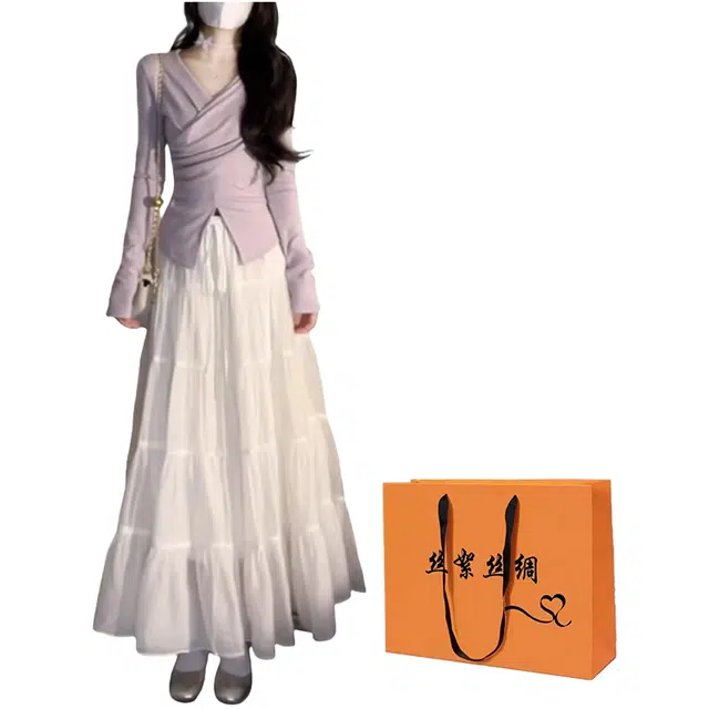 丝絮丝绸 秋季法式温柔穿搭气质长袖长裙裙装套装 女款