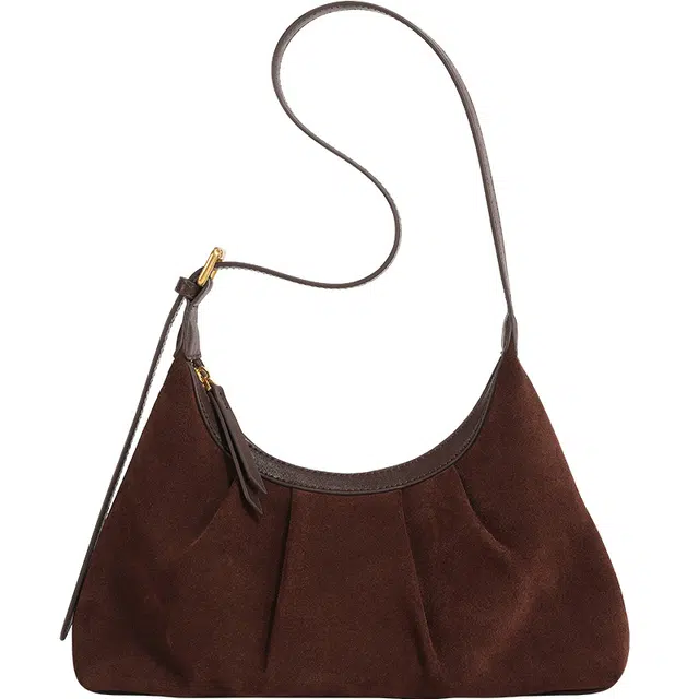 妙迪 早秋人气款冬季磨砂材质双面拼接百搭腋下托特包 头层牛皮 单肩斜挎包 常规 女款 复古棕