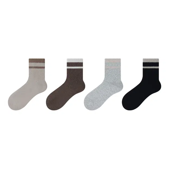 潇潇玲珑阁 条纹美式风舒适春秋季纯棉无骨百搭吸汗透气休闲堆堆中筒袜 女款 组合装