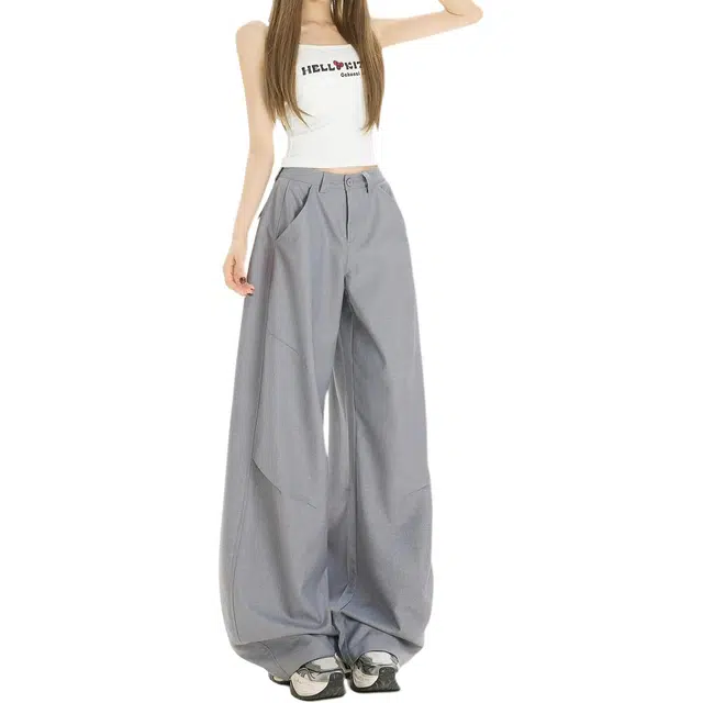 如续 美式纯色设计感直筒长裤复古高级感小众潮牌拖地垂感气质休闲裤 女款