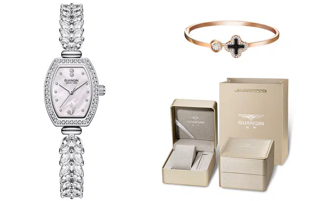 冠琴 时尚美人鱼高颜值百搭手表女士 石英机芯 金属表带 国表 女表 贝母色表盘 防水