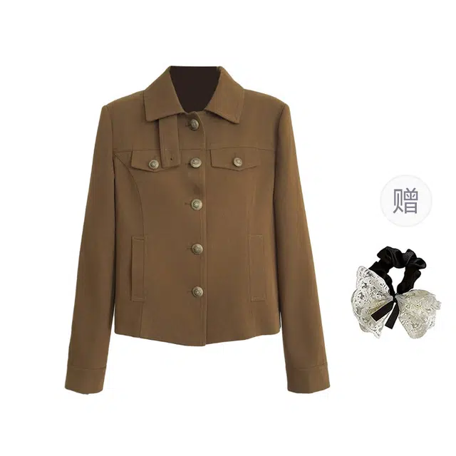 涂诗菲 设计感小众复古翻领工艺外套宽松休闲时尚潮流百搭夹克 女款