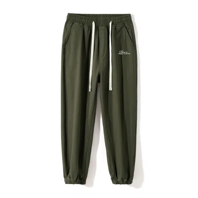 黑恐龙 美式高街潮流字母印花立体纯色中腰系带简约直筒垂感时尚百搭舒适束脚裤宽松户外运动日常通勤九分休闲裤 男女同款