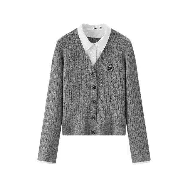 森马 针织开衫冬季字母常规甜美风截短上衣 女款