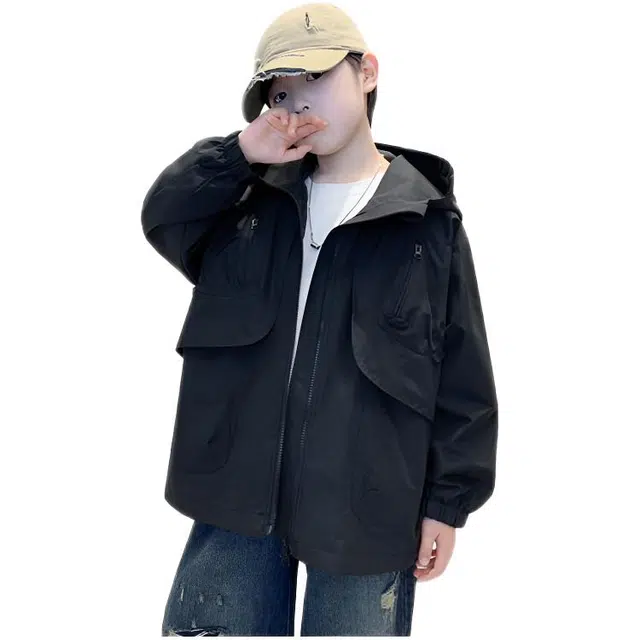 木木兔夹克 潮流时尚男童秋季外套 潮酷百搭时髦洋气宽松舒适街头风 大童男孩工装连帽 青少年