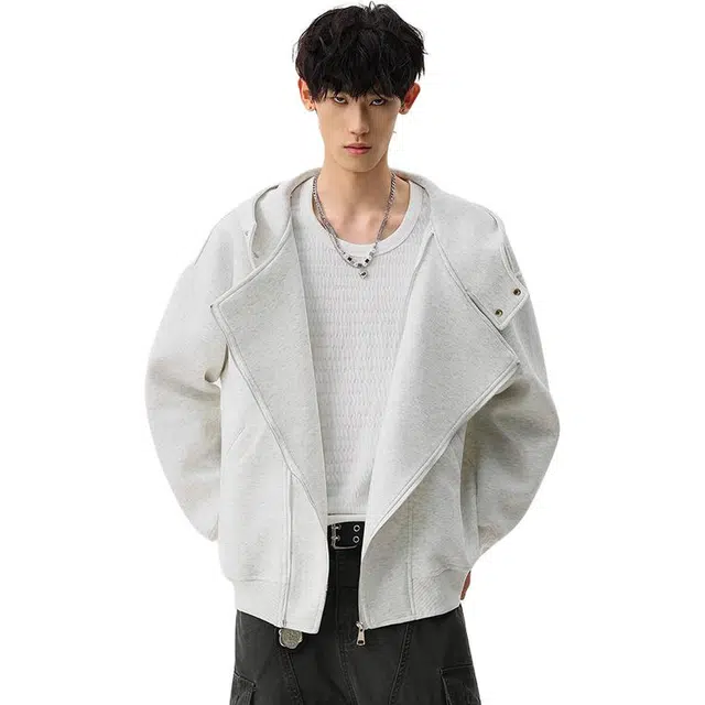 佐菲利 美式拉链开衫连帽重磅潮牌不规则宽松设计感情侣外套卫衣 男女同款