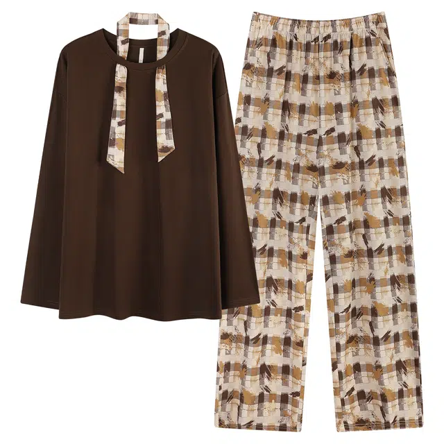 俏薇妮 春秋季休闲舒适圆领长袖长裤家居服可外穿睡衣套装 女款