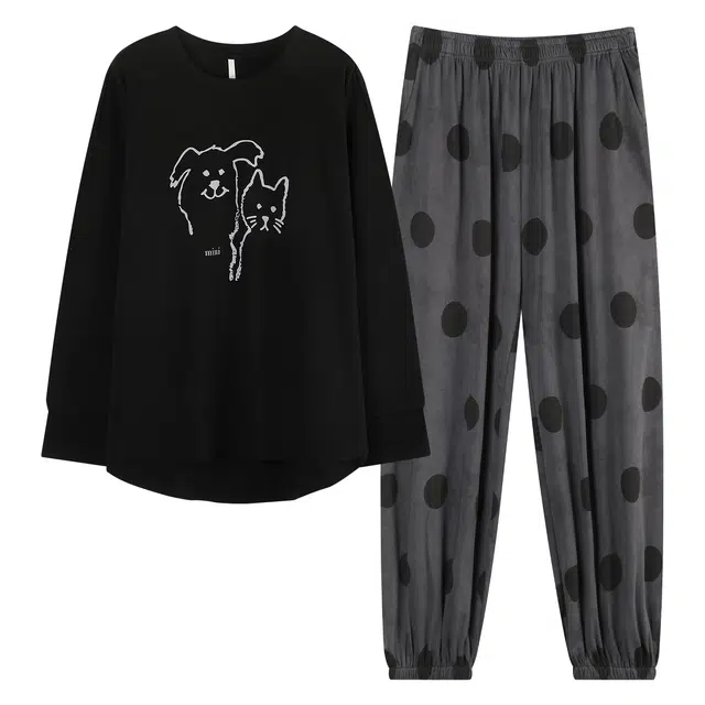 俏薇妮 春秋季拉架舒适圆领简约宽松可外穿家居服睡衣套装 女款