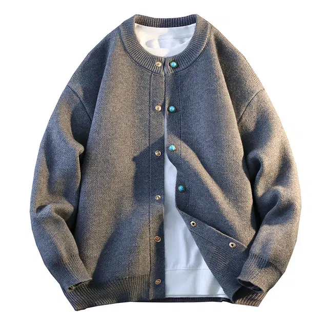 百胜狐 百胜狐男春秋季高级感潮牌渐变纯色简约开衫宽松外穿线衣外套针织衫 男款