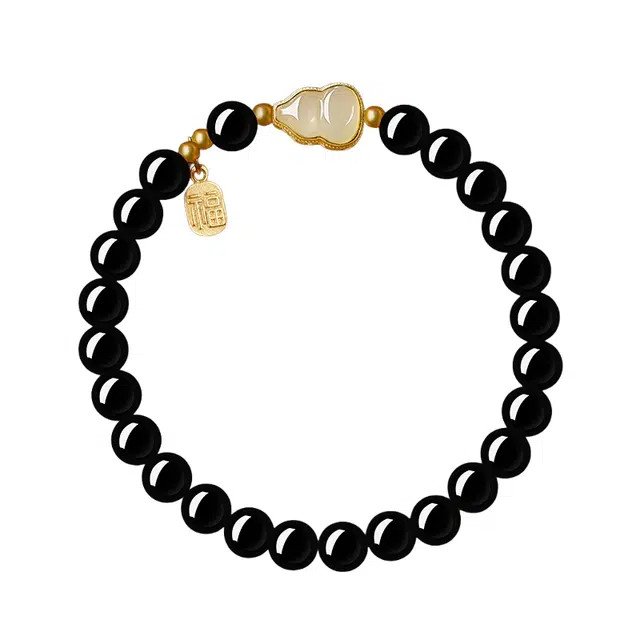 宣华意 和田美玉葫芦福禄吉祥手链 国潮新中式时尚百搭优雅气质高级小众设计 招财纳福 诸事顺遂#好运 手饰品 黑曜石 手串 女款