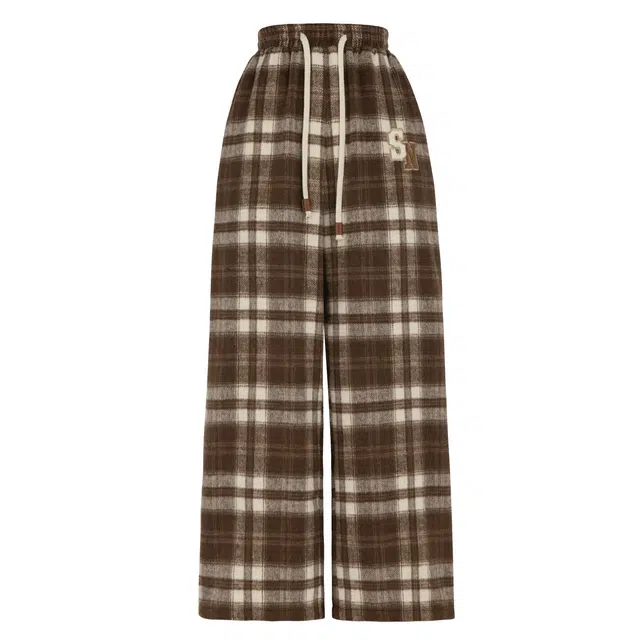 森女部落 美拉德穿搭毛呢秋冬宽松休闲裤 女款 棕色