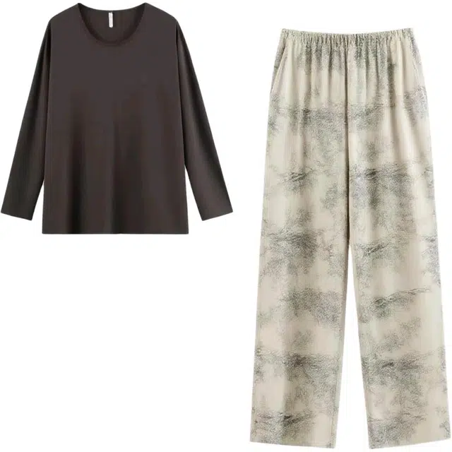 俏薇妮 春秋款简约时尚可外穿长袖长裤休闲家居服睡衣套装 女款