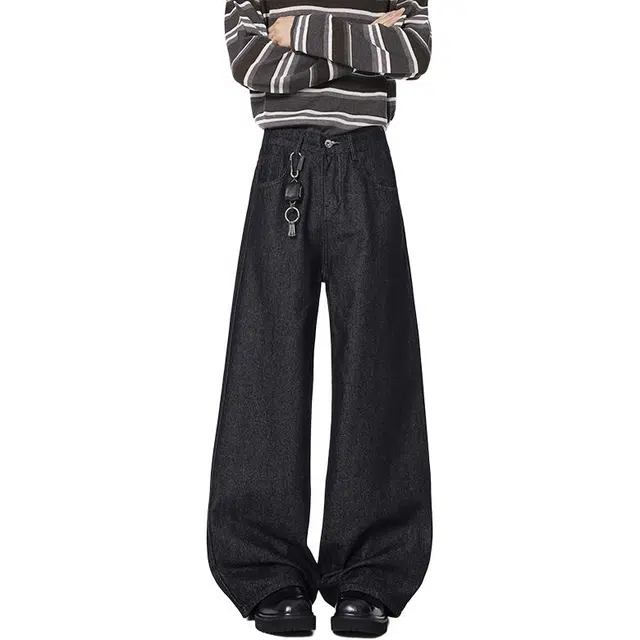 袋鼠 高个子加长版型长裤美式复古显瘦百搭基础款通勤阔腿裤高街痞帅弯刀裤宽松直筒休闲裤 男女同款