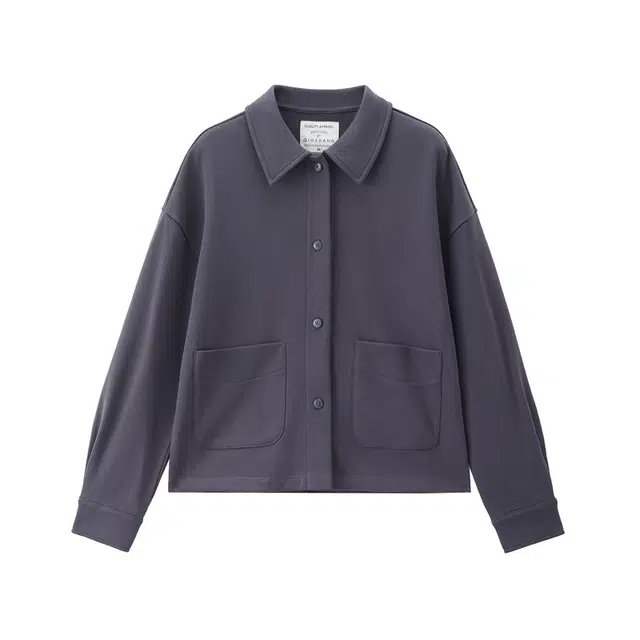 佐丹奴 翻领双口袋短款针织衬衫式卫衣外套夹克 女款