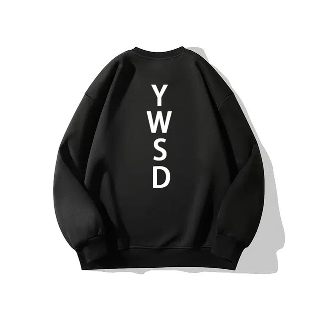 一碗士多 美式高街小众复古字母纯色百简约宽松舒适户外搭运动日常通勤内搭设计感落肩袖圆领个性卫衣 男女同款