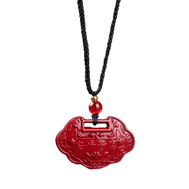 镯钰瑭 平安锁 平安扣 新中式长命锁 百搭国风简约吊坠锁骨链#好运 再造辰砂朱砂 项链 男女同款情侣款