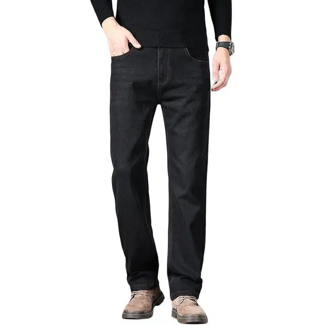 老爷车 长绒棉秋冬抗起球保暖舒适轻商务休闲直筒裤刺绣软糯加厚牛仔裤 男款