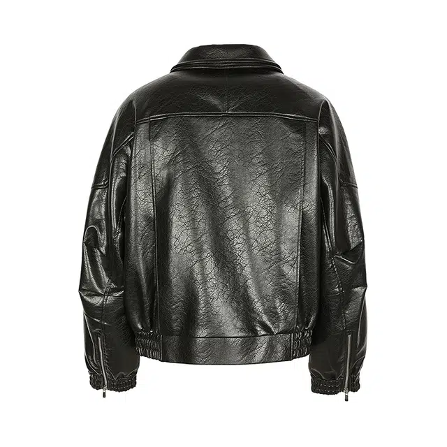 速写 翻领短款宽松优雅皮衣 男款