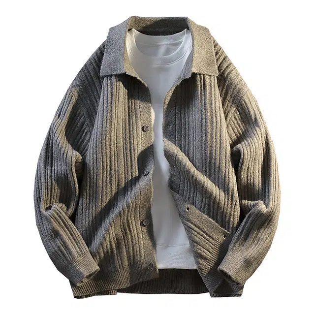 百胜狐 百胜狐秋冬季麻花立领外套男士青年修身加厚保暖夹克褂子针织衫 男款