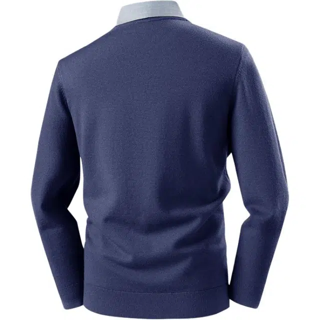 红豆 重磅羊毛保暖加厚假两件衬衫领秋冬针织衫内搭打底衫上衣毛衣 男款