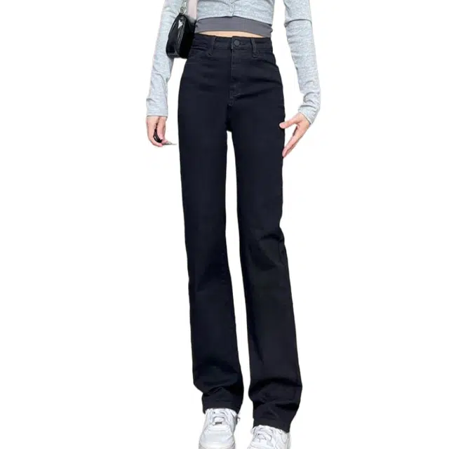 兰缪 弹力修身显瘦春秋季高腰百搭烟管窄版直筒牛仔裤 女款