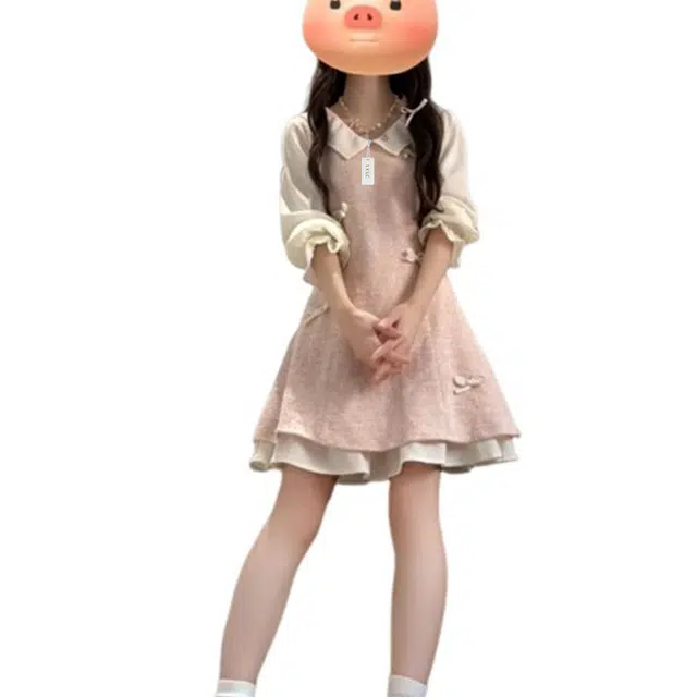 丝絮丝绸 初秋假两件小个子绝美穿搭长袖连衣裙 女款