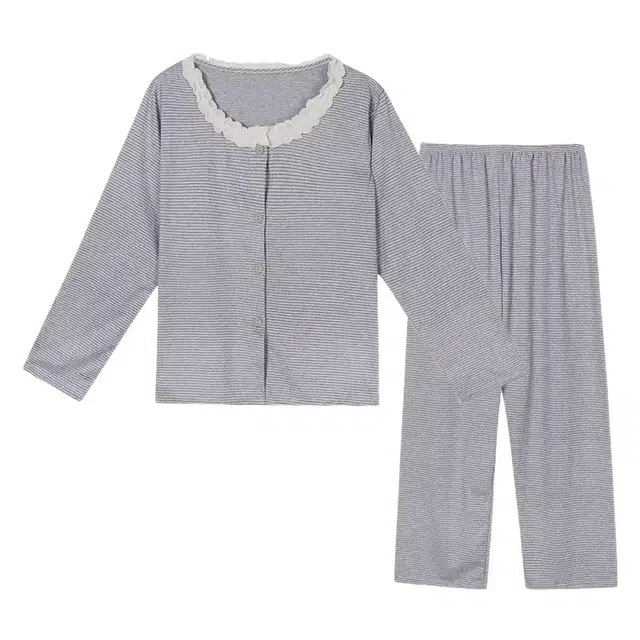 橡柠派 条纹高级感公主风长袖长裤两件套居家服高颜值简约设计感舒适柔软亲肤睡衣套装 女款