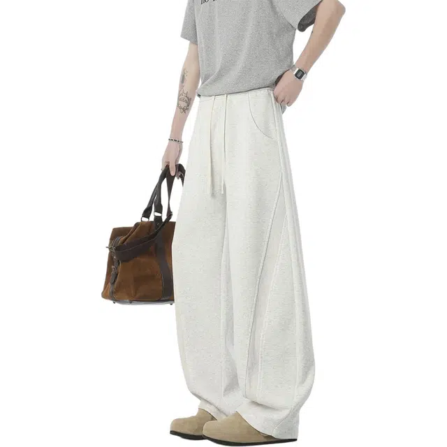 大格子与黑猫 卫裤美式解构弯刀裤宽松百搭情侣纯色穿搭阔腿休闲裤 男女同款