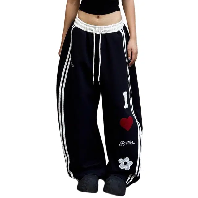 苏九儿 美式设计感拼接宽松运动裤休闲裤 女款