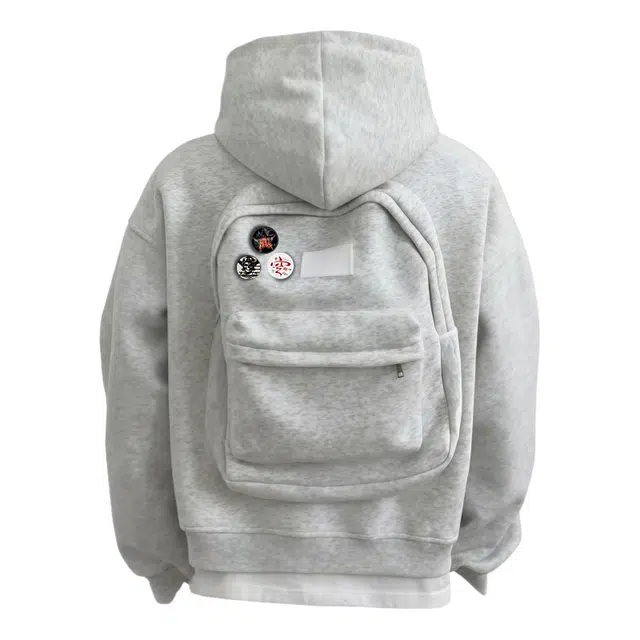 半空山 美式高街重磅立体剪裁拼接结构小书包空气层亲肤宽松百搭学生党个性连帽卫衣 男女同款