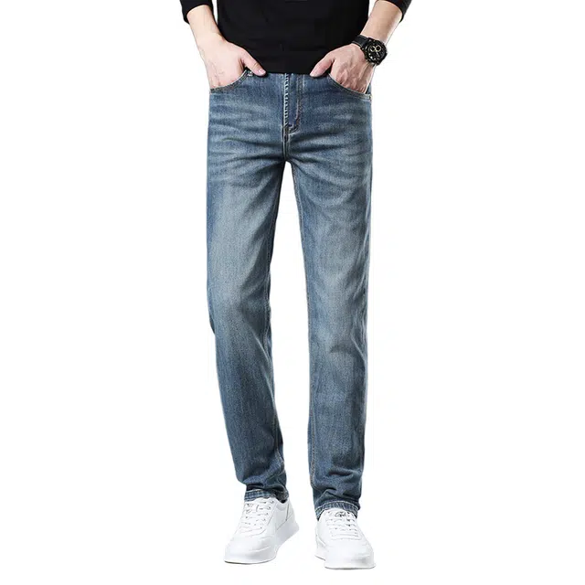 炳盛 商务男士春秋季修身弹力高端直筒男裤通勤休闲裤子牛仔裤 男女同款