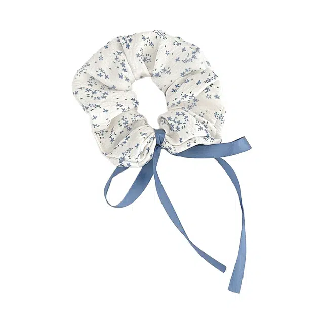 前方大荒野 天青碎花丝带大肠圈清新小花文雅温柔精致日常百搭小众设计扎丸子头马尾辫时髦气质#好运 棉麻 发圈 女款