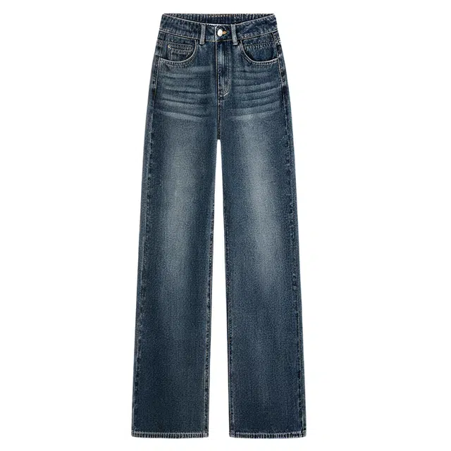 潞优野 百搭复古显瘦高腰阔腿宽松直筒春秋款牛仔裤 女款