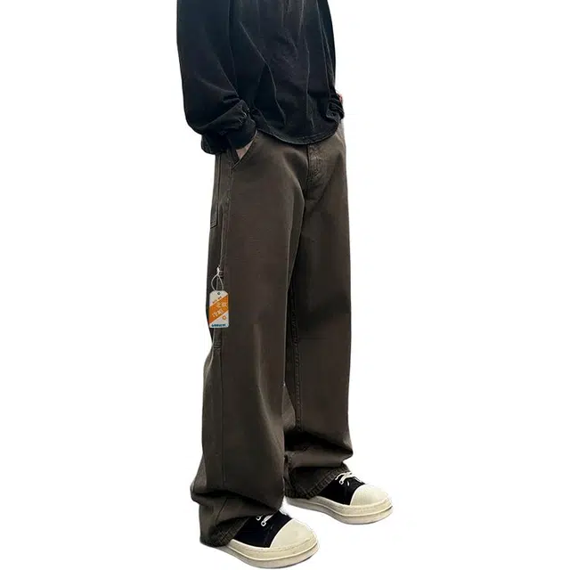 北欧攻略 高级感老钱风纯色基础男春秋潮牌宽松阔腿长裤日系亲肤柔软潮流百搭直筒工装裤子休闲裤 男女同款