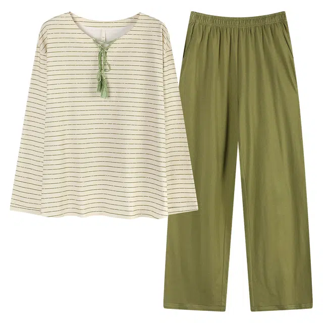 俏薇妮 春秋长袖长裤圆领休闲宽松外穿家居服睡衣套装 女款