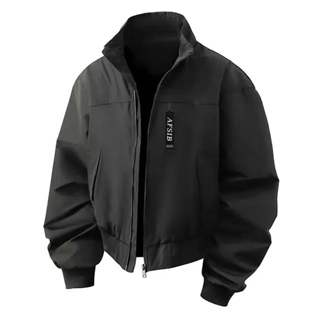 艾梵斯贝 美式复古潮流纯色简约设计款工装褶皱高级感潮酷日常通勤百搭老钱风哈灵顿宽松休闲时尚商务立领夹克 男女同款