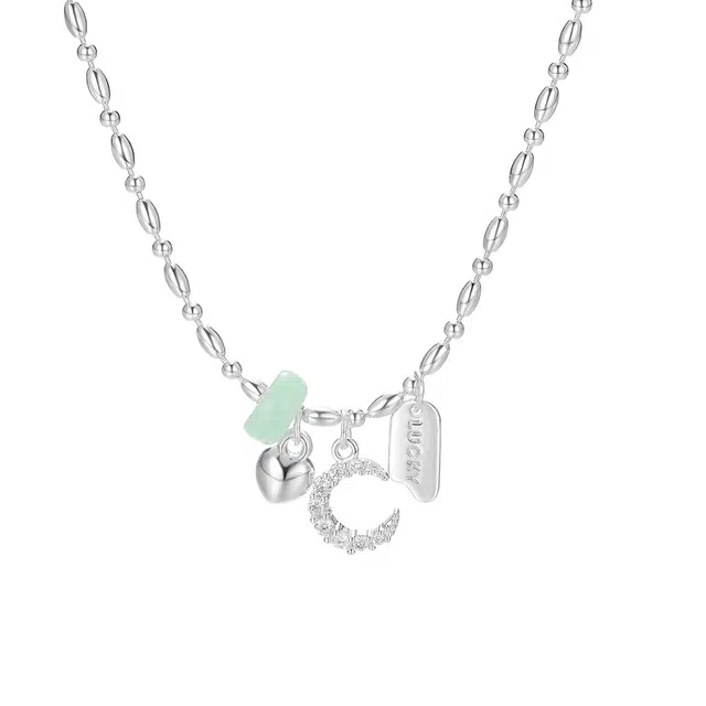 珂里 月亮爱心 女生小众设计感锁骨链轻奢气质温婉清冷感显白吊坠毛衣链 合成立方氧化锆 项链 女款