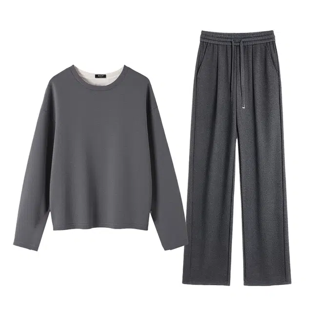 潞优野 时尚简约松弛感卫衣阔腿裤春秋款慵懒休闲套装 男女同款