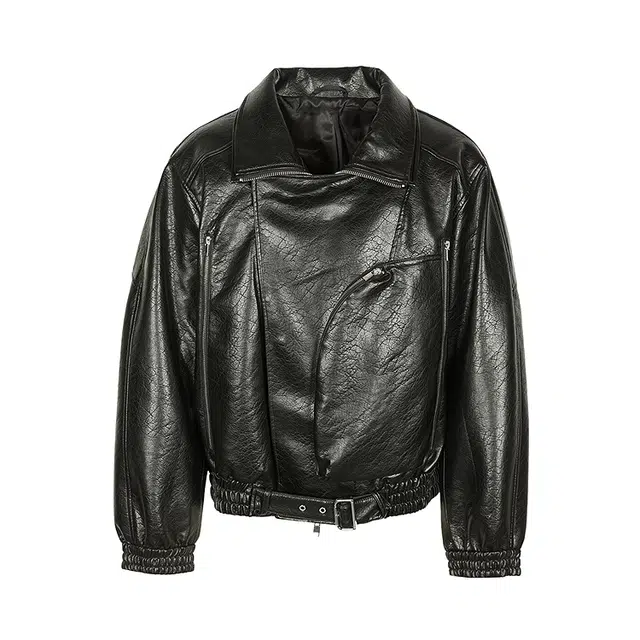 速写 翻领短款宽松优雅皮衣 男款