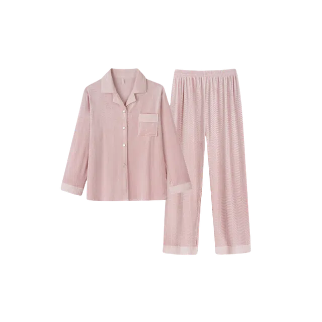 潞优野 轻奢海岛绒加厚舒适柔软保暖可外穿开衫家居服秋冬季睡衣套装 女款