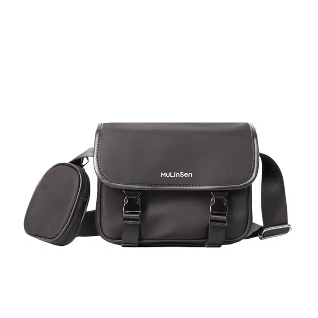 木林森 时尚简约防水耐磨纯色学生通勤出游三合一休闲百搭 尼龙 斜挎包邮差包 常规 男女同款情侣款 黑色