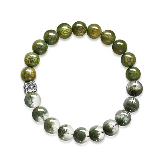 一世倾 新中式古典优雅百搭财源滚滚招财进宝好运顺利平安富贵纳福聚宝盆转运礼盒轻奢风天然 绿幽灵 水晶手串 男女同款情侣款