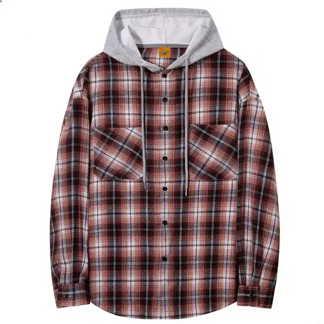 加菲猫家族 美式街头格子衬衣外套基础款简约高级感潮牌百搭痞帅学院风日常通勤宽松休闲单排扣连帽长袖衬衫 男女同款