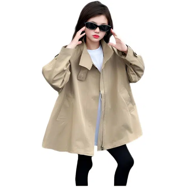 木木兔夹克 潮流时尚女童外套 潮酷百搭时髦洋气宽松舒适街头风 大童女孩宽摆风衣 青少年