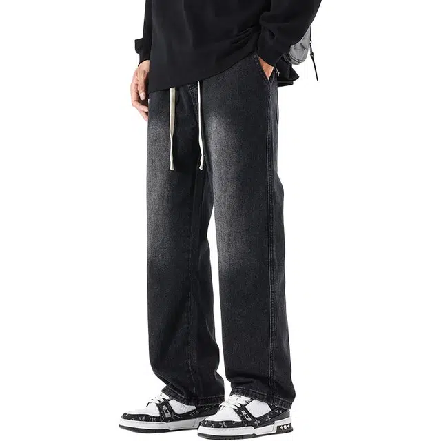 海尔斯 简约舒适百搭做旧潮流系带牛仔裤 男款