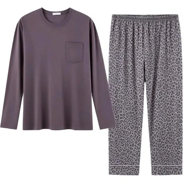 俏薇妮 春秋款豹纹长袖长裤简约可外穿家居服睡衣套装 女款