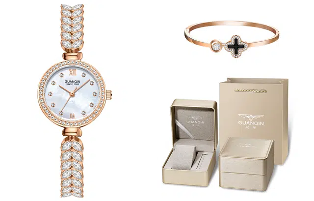 冠琴 美人鱼镶钻满天星手表 石英机芯 精钢表带 国表 女表 贝母色表盘 礼盒包装腕表