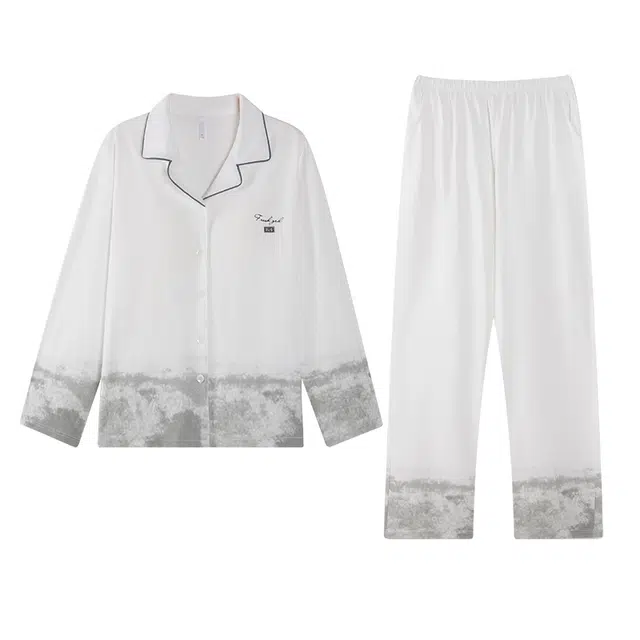 芬腾可安 秋冬季纯棉开衫舒适柔软简约带固定杯垫一体式家居服睡衣套装 女款