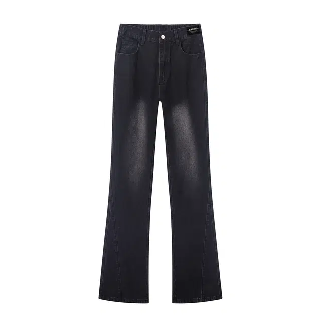 【拼接微喇显高显瘦】布客行 美式高街复古染水洗做旧亲肤柔软透气休闲百搭松紧腰长裤子废土风磨白直筒垂感阔腿修身牛仔裤 男女同款